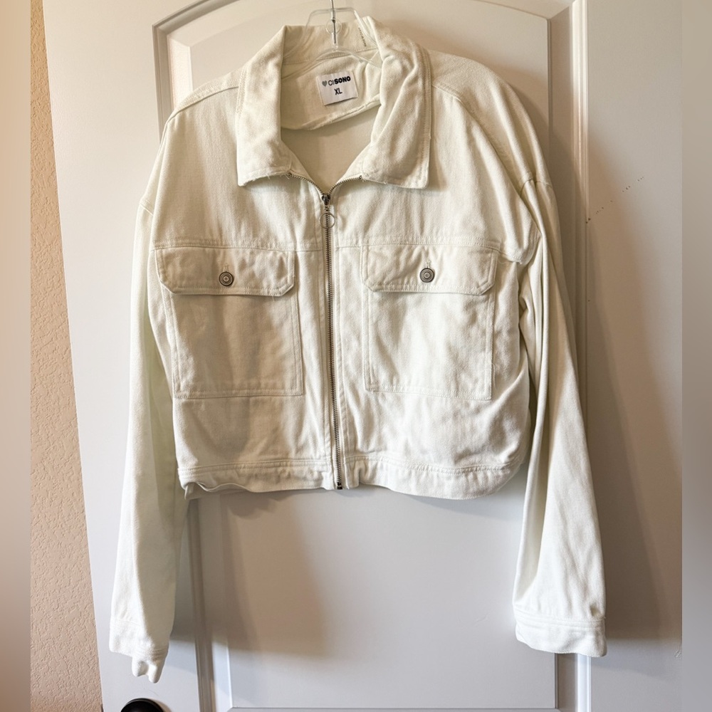 White Denim Cropped Jacket, XL, Like New